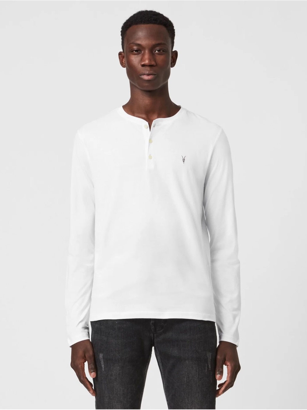 All Saints mens S Small white solid Brace long sleeve Henley shirt EUC